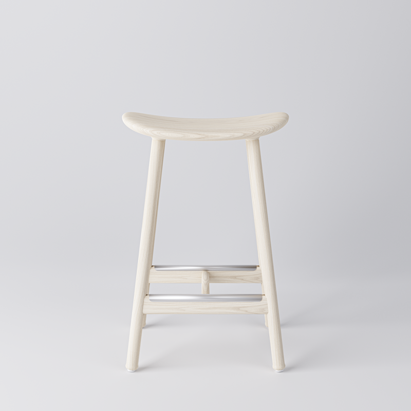Låg Barstol Arc, H650, massiv Ask, vitpegmenterad
