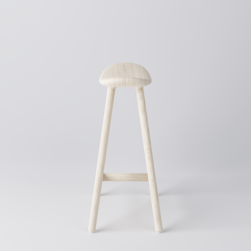 Låg Barstol Arc, H650, massiv Ask, vitpegmenterad