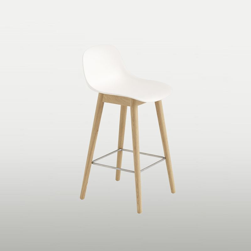 Fiber bar stool, backrest, wood, H65, white shell, oak