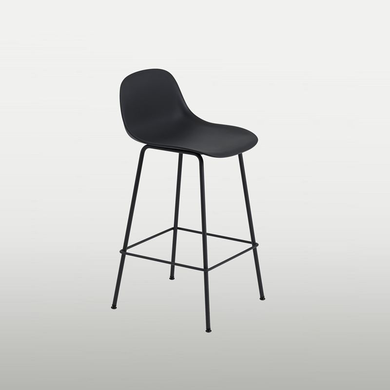 Fiber bar stool, backrest, tube, H65 unclad, black shell, black