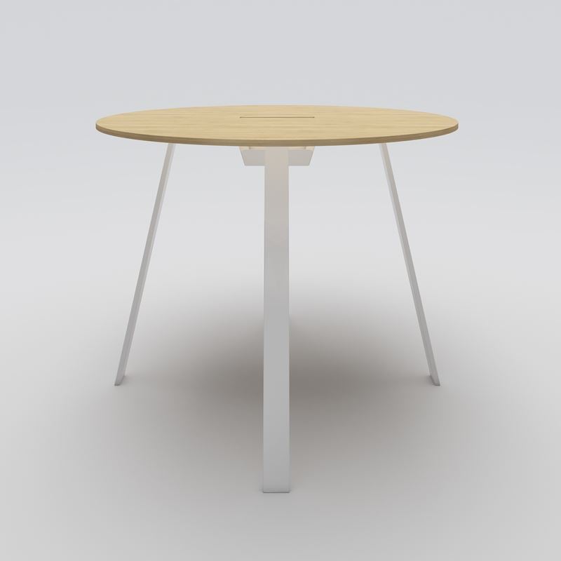 Runt bord Piece m. kabellock, Ø1400, H1060, Ek faner, vit