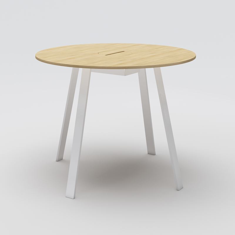 Runt bord Piece m. kabellock, Ø1400, H1060, Ek faner, vit