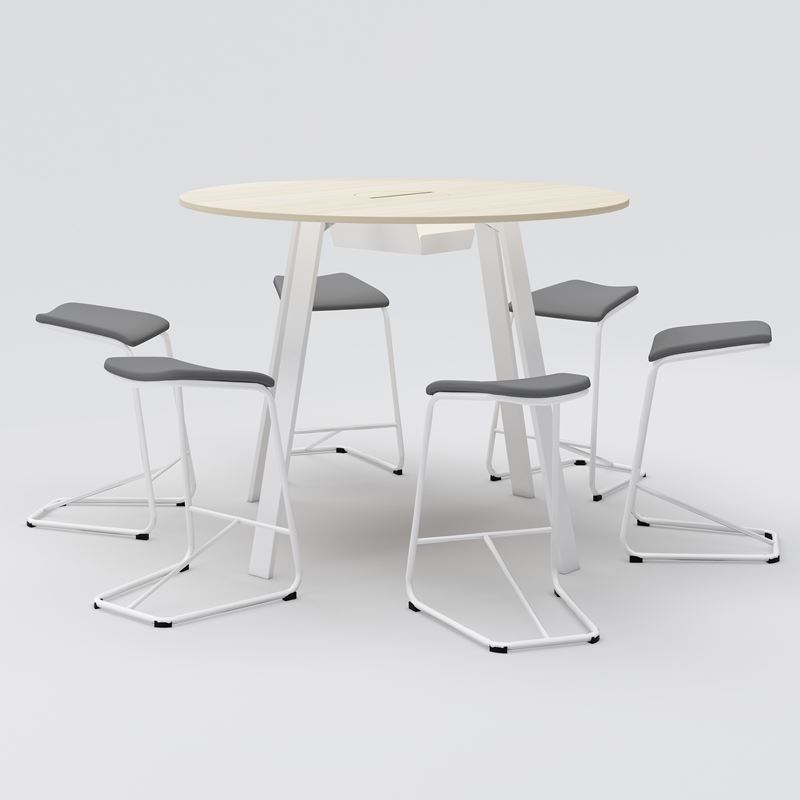 Round table Piece with cable cover, &#216;1400, H900, Ash veneer, white legs