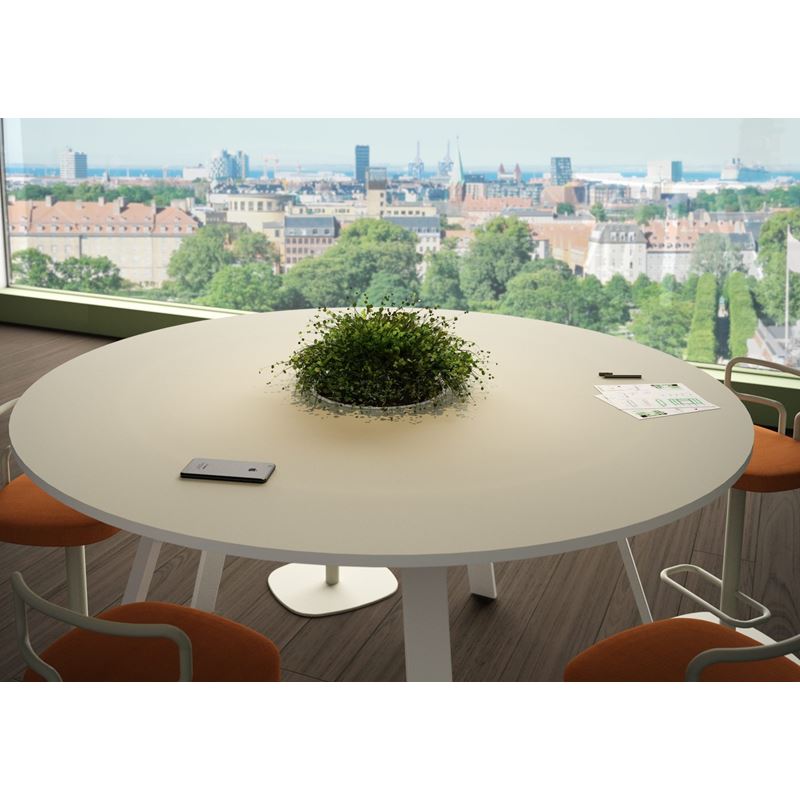 Runt bord Piece m. kabellock, Ø1400, H1060, Ek faner, vit