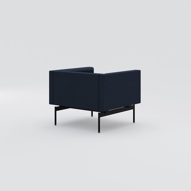 Armchair Sans, black metal frame, dark blue upholstery