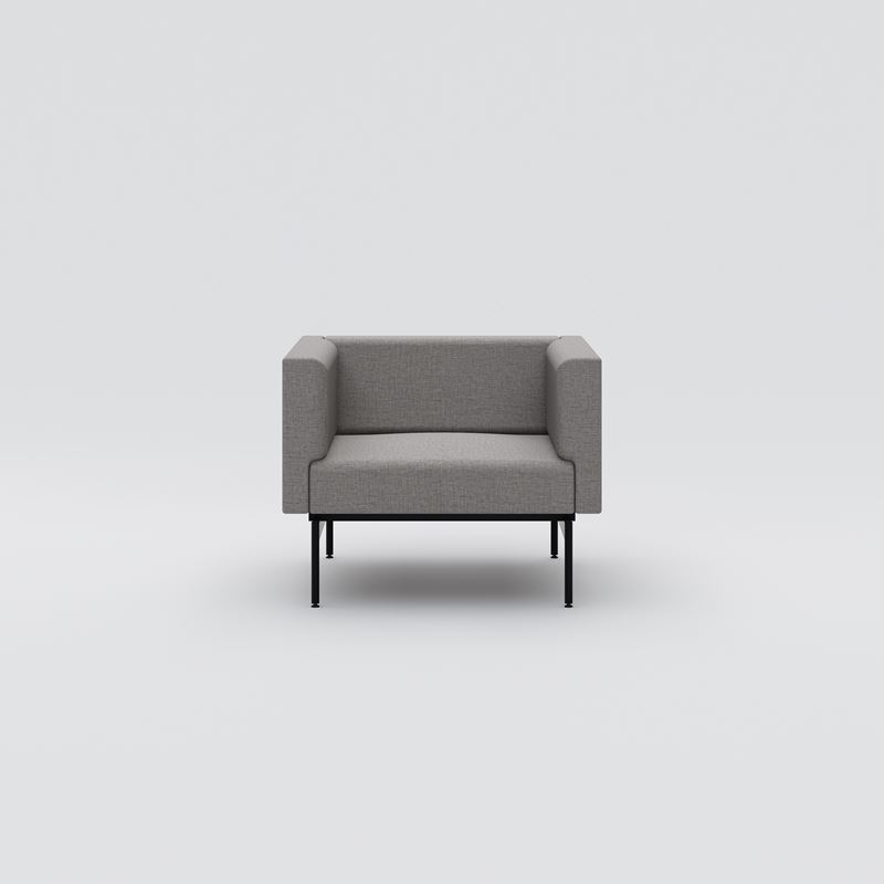 Armchair Sans, black metal frame, gray upholstery