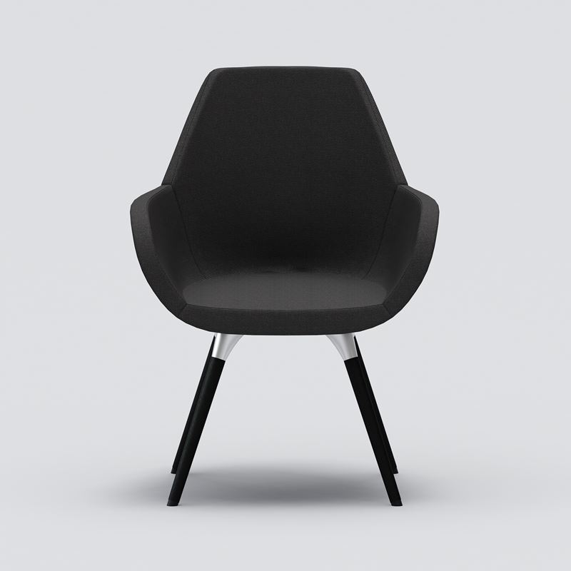 Arm chair Fan with wooden legs, gray with black legs
