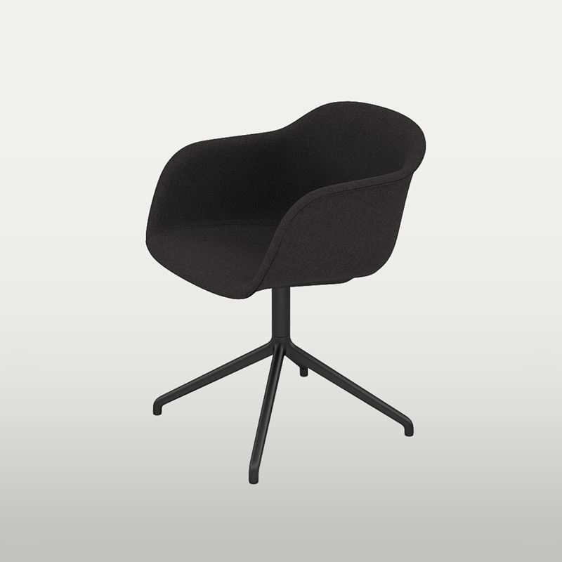 Fiber conference chair, fully covered in dark gray fabric, black cross