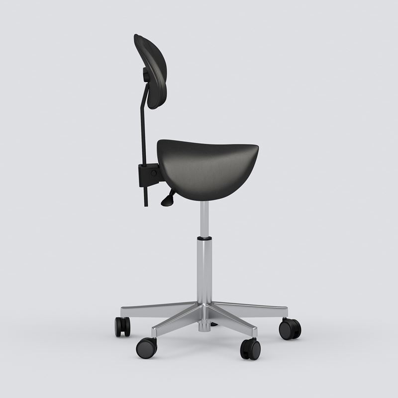 Sadelstol Polo S, med ryggst&#246;d, svart med polerat kryss