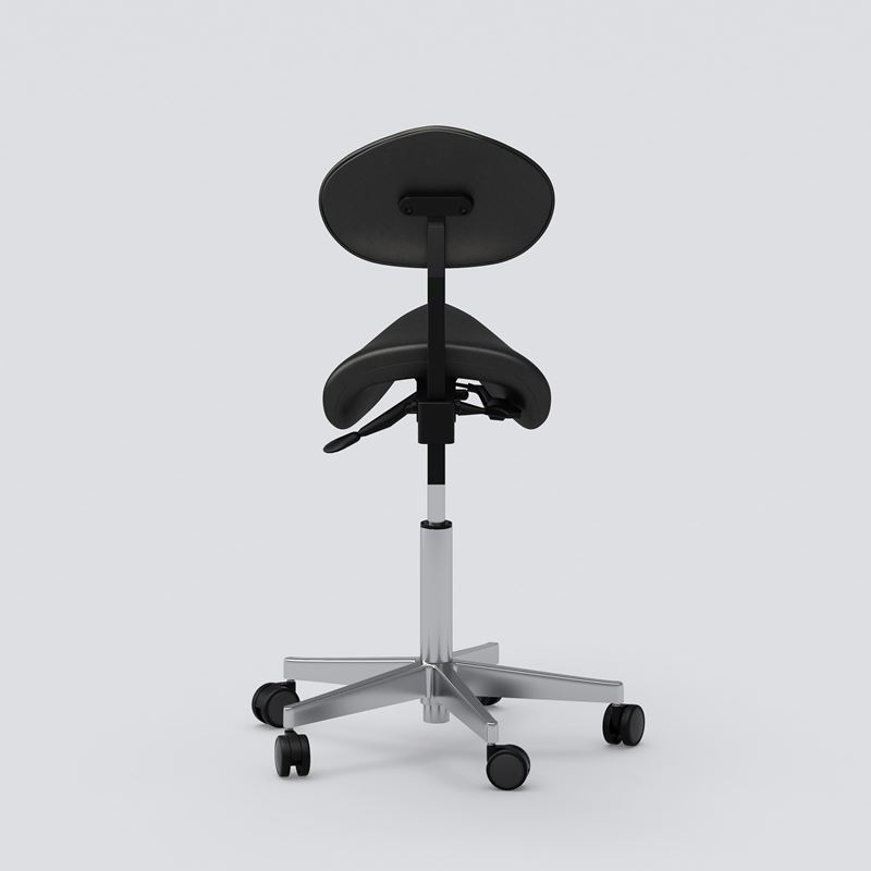 Sadelstol Polo S, med ryggst&#246;d, svart med polerat kryss