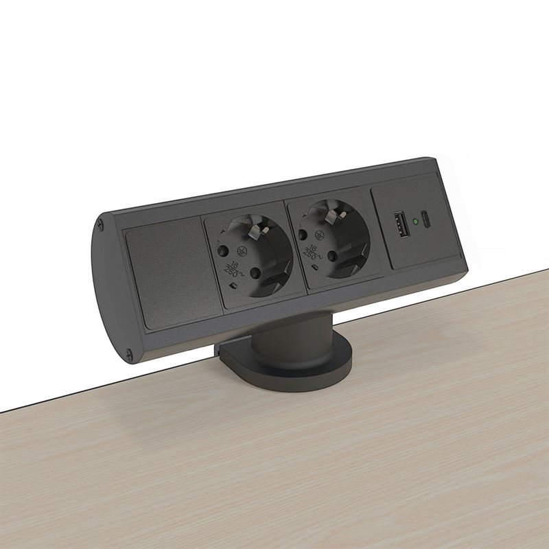 Axessline Desk - 2 El 1 USB-A 1 USB-C Laddare, Svart