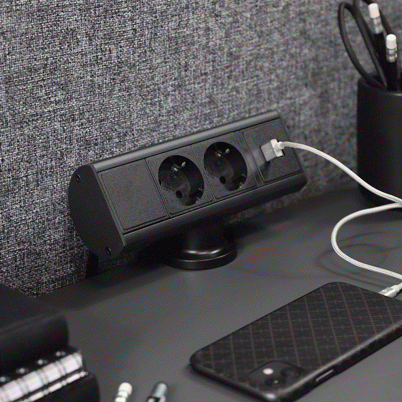 Axessline Desk - 2 El 1 USB-A 1 USB-C Laddare, Svart